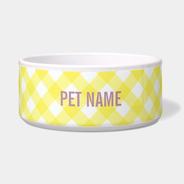 Gelber Gingham Individuelle Name Haustier - Person Napf (Vorderseite)