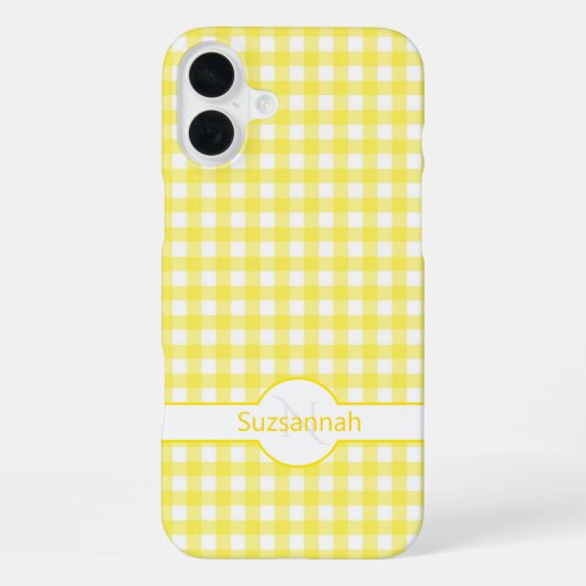 Gelber Gingham-Karier Monogramm Custom Case-Mate iPhone Hülle (Rückseite)