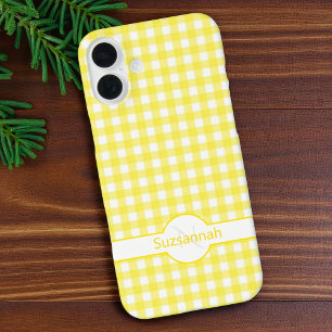 Gelber Gingham-Karier Monogramm Custom Case-Mate iPhone 16 Plus Hülle