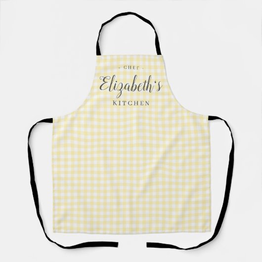 Gelber Gingham Karo Erwachsener personalisierte Kü Schürze (Vorderseite)