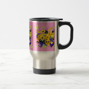 Gelber Girly rosa Schmetterling mit Blumen durch Reisebecher