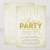 Gelber Glitzer Look Junggeselinnen-Abschied Einlad Einladung (Vorne/Hinten)