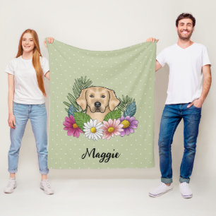 Gelber Golden Retriever Farbige Blumen Und Name Fleecedecke