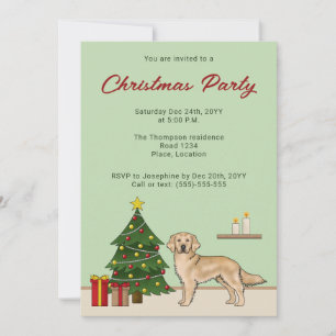 Gelber Golden Retriever Hund mit Weihnachtsbaum Einladung