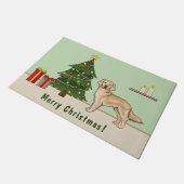 Gelber Golden Retriever Hund mit Weihnachtsbaum Fußmatte (Schrägansicht)