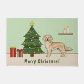 Gelber Golden Retriever Hund mit Weihnachtsbaum Fußmatte (Vorderseite)