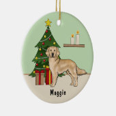 Gelber Golden Retriever Hund mit Weihnachtsbaum Keramik Ornament (Rechts)