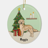 Gelber Golden Retriever Hund mit Weihnachtsbaum Keramik Ornament (Links)