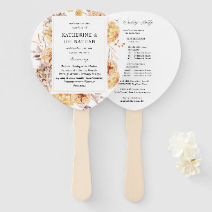 Gelber Goldener Floraler Hochzeitsprogramm-Handfäc Fächer