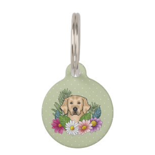 Gelber Goldener Retriever Hund farbenfrohe Blume G Haustiermarke