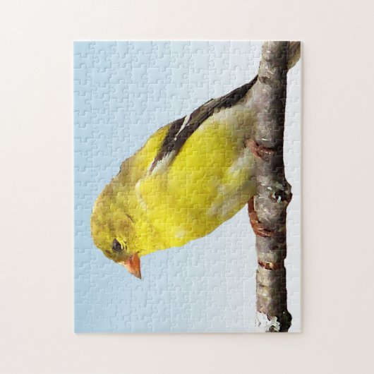 Gelber Goldfinch-Vogel auf blauem Puzzlespiel Puzzle (Vertikal)