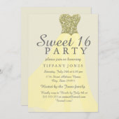 Gelber goldglatter Glitzer Gown Sweet 16 Einladung (Vorne/Hinten)