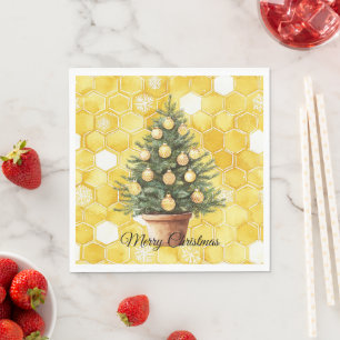 Gelber Goldhonig-Weihnachtsbaum Serviette