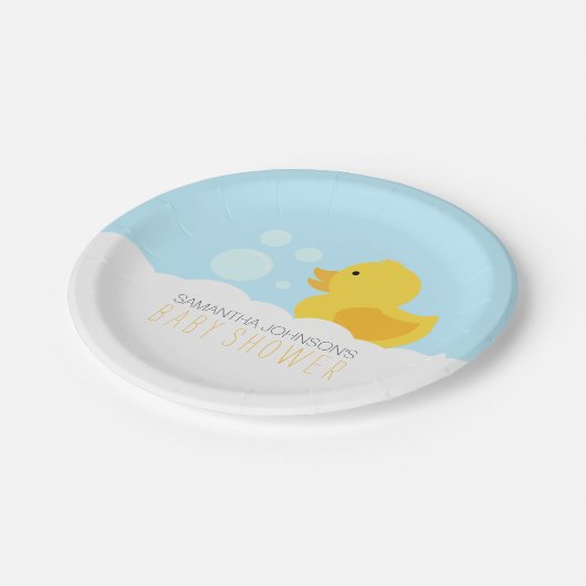 Gelber Gummi Ducky Bubble Bath Baby Dusche Pappteller (Schrägansicht)