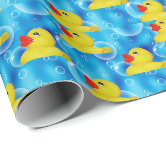 Gelber Gummi Ducky in Blasen Geschenkpapier (Rolleneckpunkt)