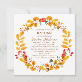 Gelber Herbstkranz. Baby Girl fällt Taufe Einladung (Vorderseite)