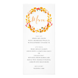 Gelber Herbstkranz. Speisekarte zum Hochzeit im He Werbekarte