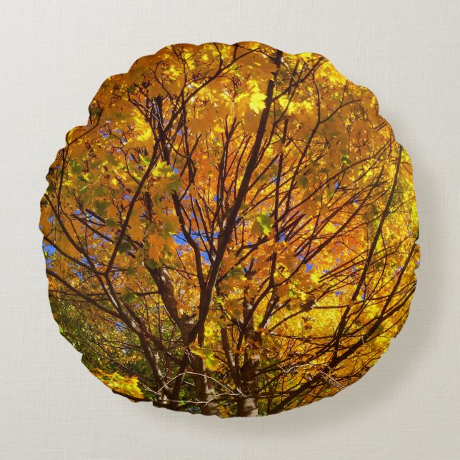 Gelber Herbstlaub Rundes Kissen (Vorderseite)