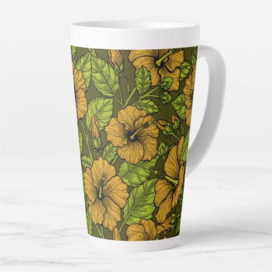 Gelber Hibiskus Blume Latte Tasse (Rechte Ecke)