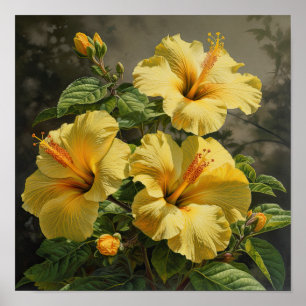 Gelber Hibiskus-Blumen-Kunstposter Poster
