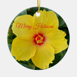 Gelber Hibiskus Keramik Ornament