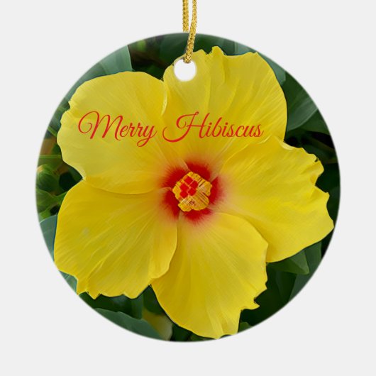 Gelber Hibiskus Keramik Ornament (Vorne)