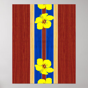 Gelber Hibiskus Kunststoff-Surfboard Poster