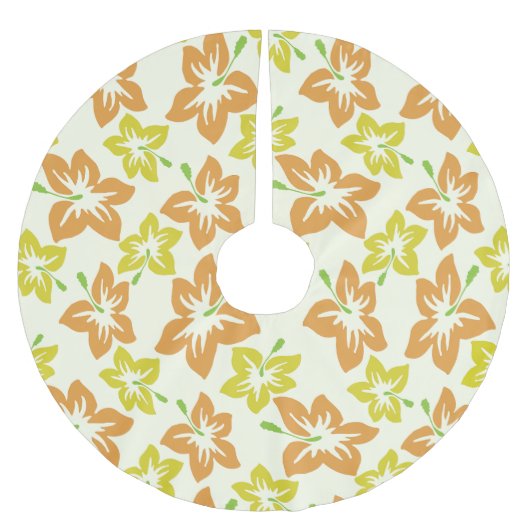 Gelber Hibiskus, orangefarbener Hibiskus, Blumenmu Polyester Weihnachtsbaumdecke (Vorderseite)