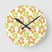 Gelber Hibiskus, orangefarbener Hibiskus, Blumenmu Runde Wanduhr (Vorderseite)