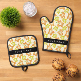 Gelber Hibiskus, orangefarbener Hibiskus, Ihr Name Ofenhandschuh & Topflappen-Set