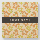 Gelber Hibiskus, orangefarbener Hibiskus, Ihr Name Steinuntersetzer (Vorderseite)