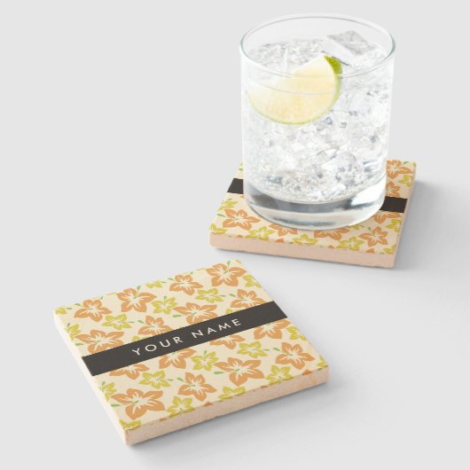 Gelber Hibiskus, orangefarbener Hibiskus, Ihr Name Steinuntersetzer (Seitenansicht)