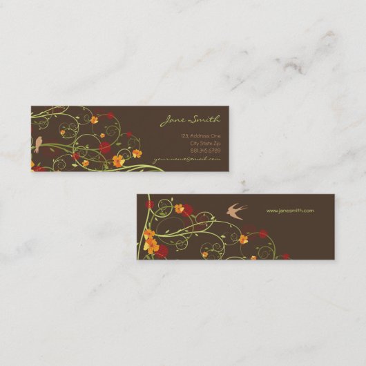 Gelber Hibiskus & Schwalben Eleganter Blumengarten Mini Visitenkarte (Vorne/Hinten)