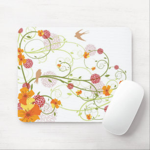 Gelber Hibiskus & Schwalben Eleganter Blumengarten Mousepad