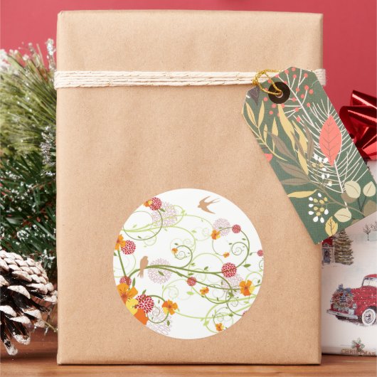 Gelber Hibiskus & Schwalben Eleganter Blumengarten Runder Aufkleber (Feiertag)