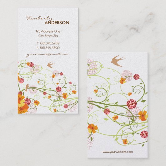 Gelber Hibiskus & Schwalben Eleganter Blumengarten Visitenkarte (Vorne/Hinten)