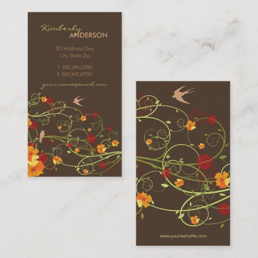 Gelber Hibiskus & Schwalben Eleganter Blumengarten Visitenkarte (Vorne/Hinten)