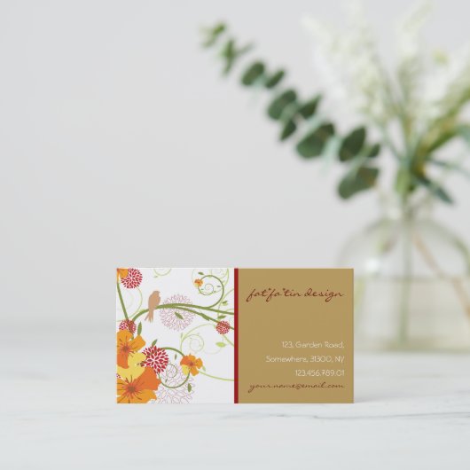 Gelber Hibiskus & Schwalben Eleganter Blumengarten Visitenkarte (Stehend Vorderseite)