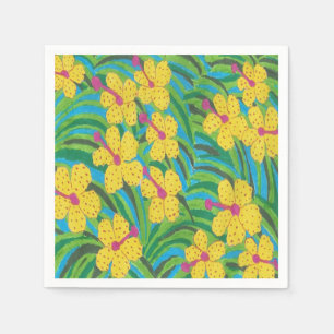 Gelber Hibiskus Tropenschrift Serviette