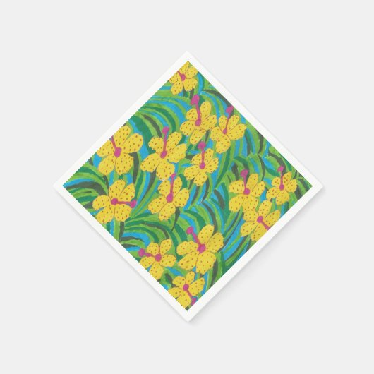 Gelber Hibiskus Tropenschrift Serviette (Ecke)