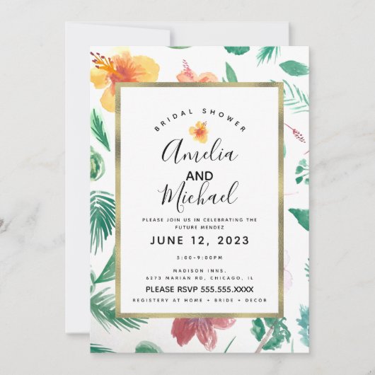 Gelber Hibiskus und Grüne Bridal Einladung (Vorderseite)