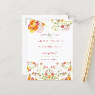 Gelber Hibiskus und Schwalbe Save the Date Postkarte