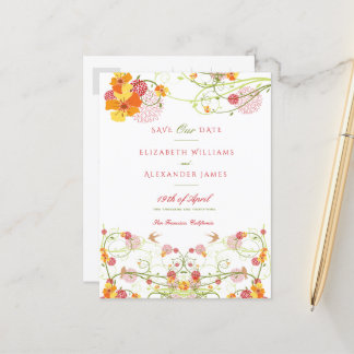 Gelber Hibiskus und Schwalbe Save the Date Postkarte