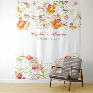 Gelber Hibiskus und Schwalben Blumen Hochzeitshint Wandteppich