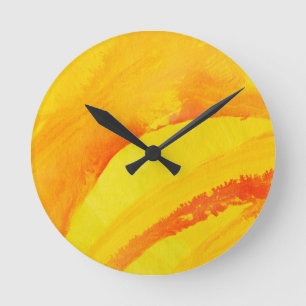 gelber Hintergrund. Aquarell auf Papier Runde Wanduhr