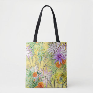 Gelber Hintergrund Blumen Watercolor-Muster Tasche