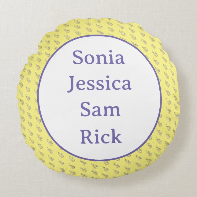 Gelber Hintergrund mit Blätter Rundes Kissen (Vorderseite)