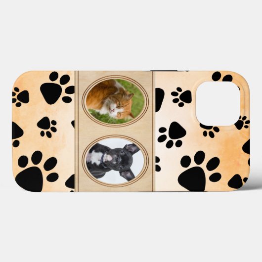 Gelber Hintergrund mit Pfoten, benutzerdefiniertes Case-Mate iPhone Hülle (Rückseite (Horizontal))