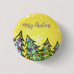 Gelber Hintergrund mit Schneeflocken und Weihnacht Button