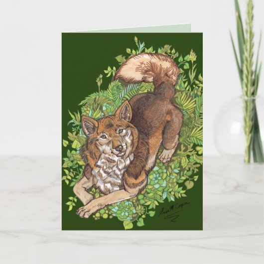 Gelber Husky-Hund und Blattwerk Zeichnend Karte (Vorderseite)